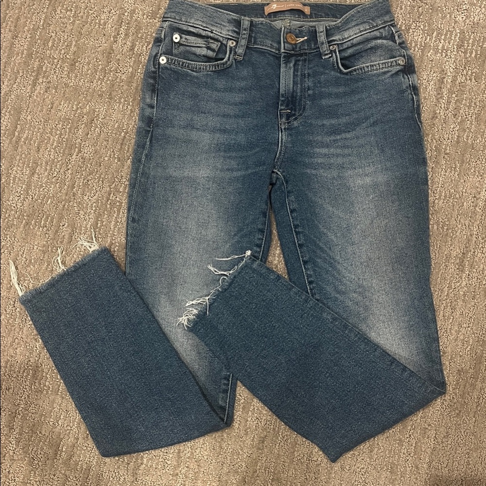 7 For All Mankind  Luxe Vintage Roxanne Distressed Ankle Jeans in Blue